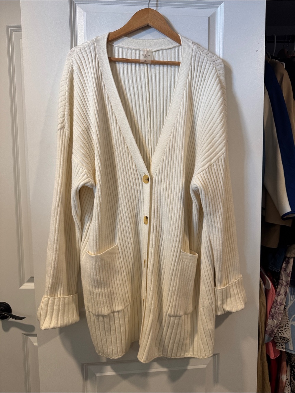 CAlia Cream Ribbed Button-Front Cardigan